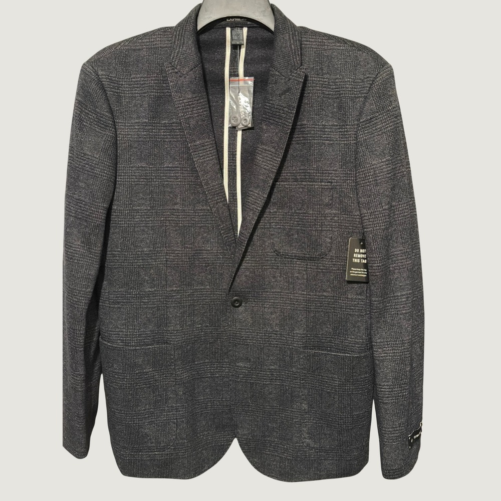 Express Mens Extra Slim Glen Plaid Blazer Grey Sport Coat‎ 42R 04353734 $278